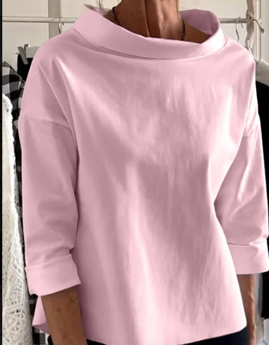 Effen top met hoge hals en lange mouwen | Dora