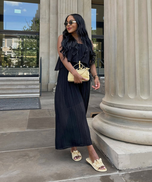 Geplooide jumpsuit met spaghettibandjes voor dames | Noa